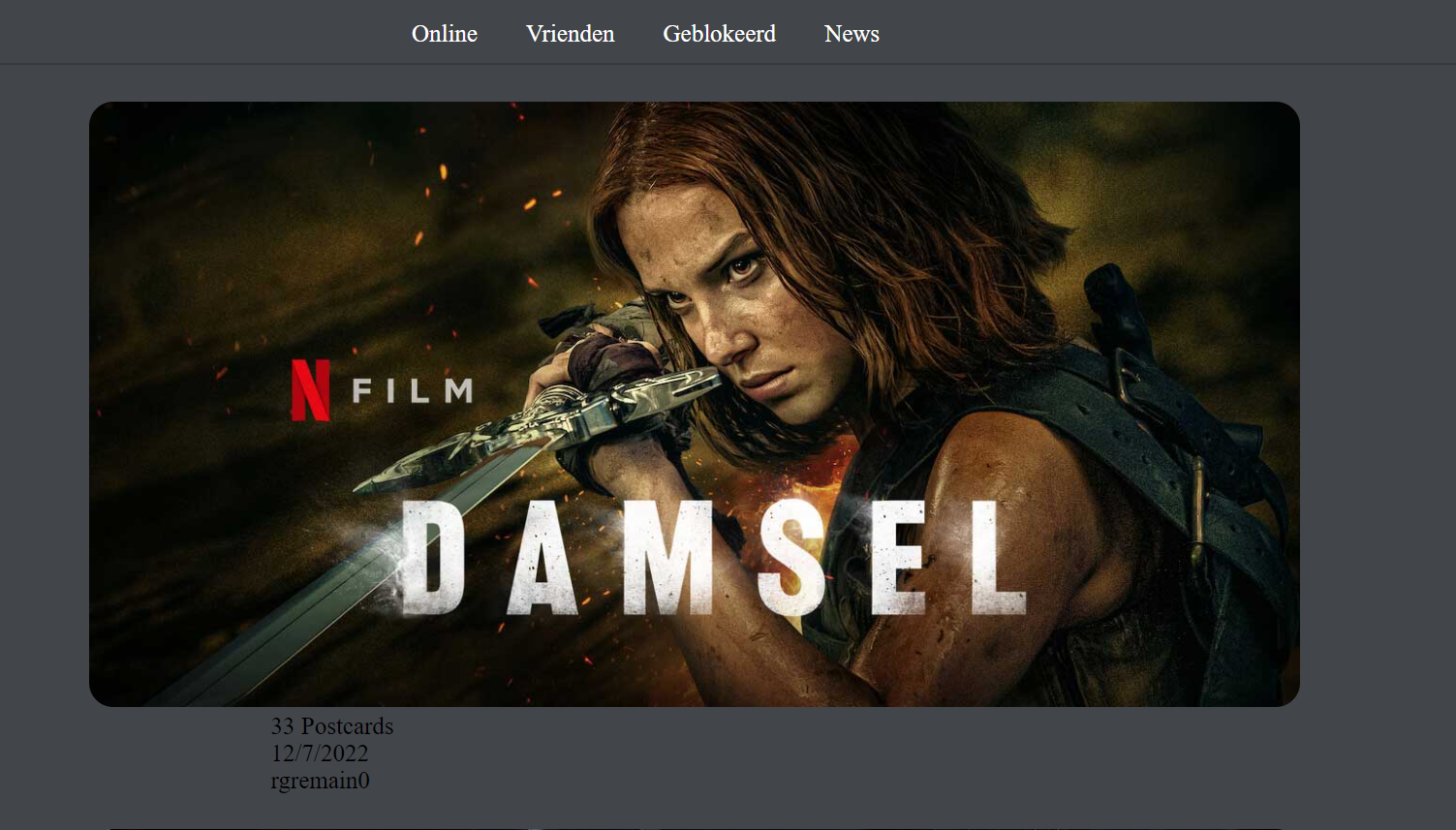 Screenshot van mijn social media project