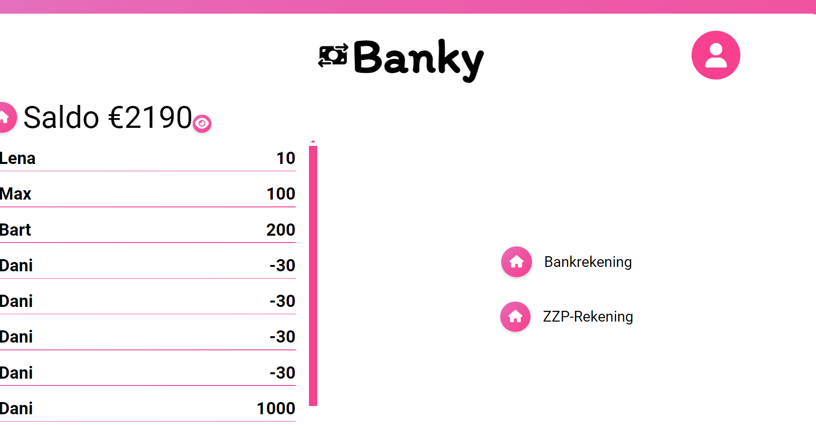 Screenshot van mijn banky project